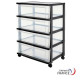 4-drawer wide tower with 4 castors - NSW-604 BK/C