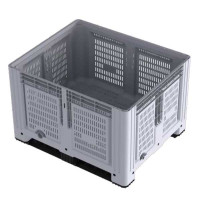 Caisse-palette ajourée 1200x1000x780 mm en PEHD gris - 2 semelles