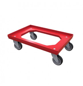 Red trolley for 600x400 bins with 4 swivel wheels, brake-free