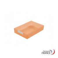 Orange presentation tray with cardboard label