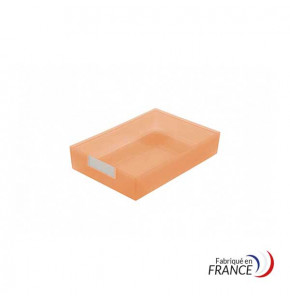 Orange presentation tray with cardboard label